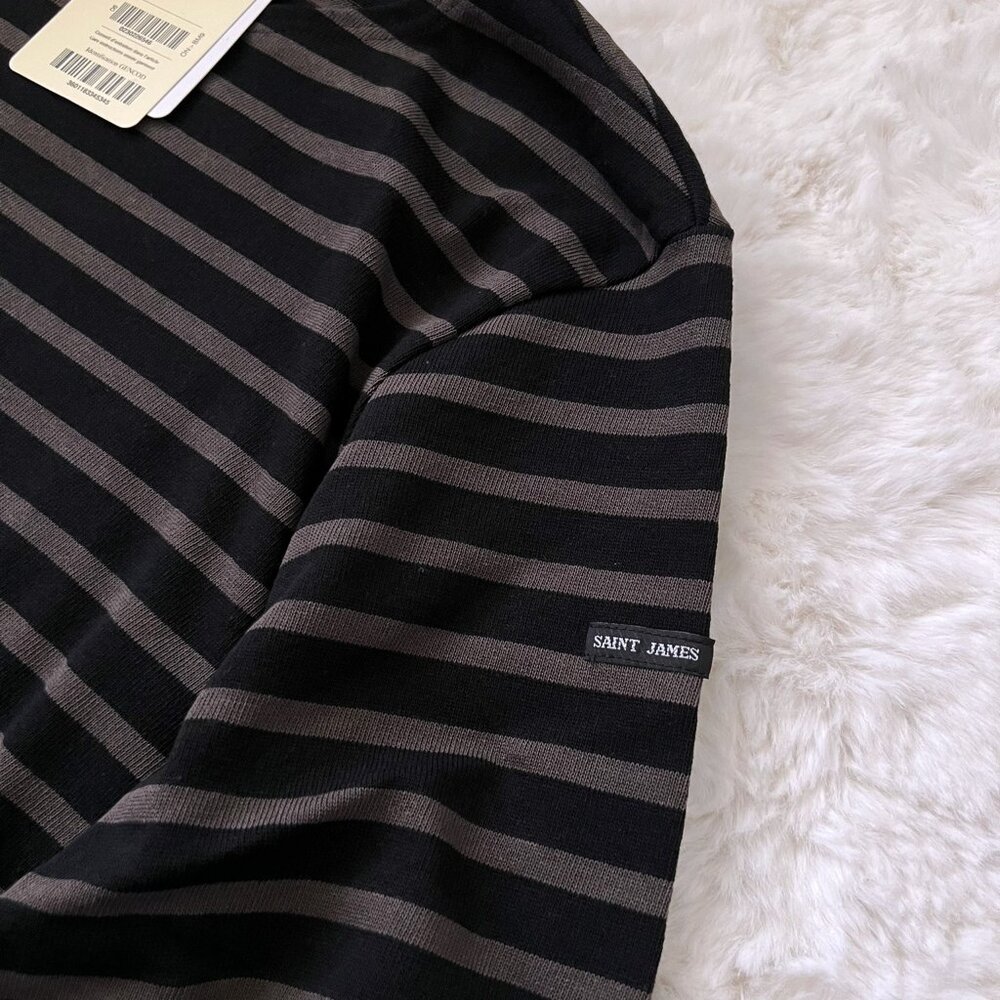 NWT - Saint James Meridien Stripe Unisex T-shirt - Noir/Taupe⚓ - Picture 3 of 5